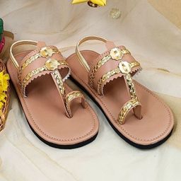 The Madras Trunk Unisex Lace Embellished  Kolhapuri Sandals - Tan-image-68