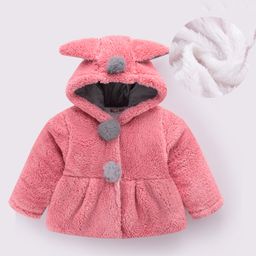 Kookie Kids Full Sleeves Front Open Hooded Solid Coloured Jacket With Ears Applique - Pink-picture-1
