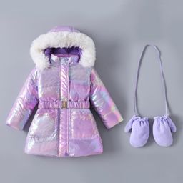 Kookie Kids Full Sleeves Padded Hooded Jacket with Gloves & Pockets - Purple-image-21