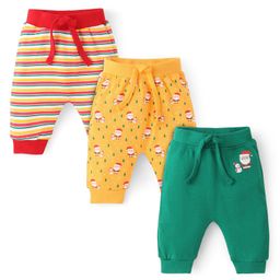 Babyhug Knit Full Length Santa Claus & Striped Diaper Pants Pack Of 3 - Multicolour-image-86