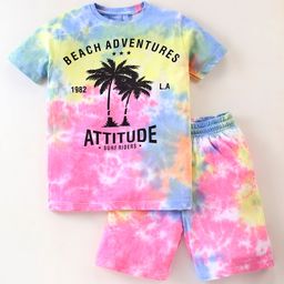 Unicorns Cotton Half Sleeves Beach Theme Printed Tie & Dye Tee WithCoordinating Shorts Set - Multi Colour-15
