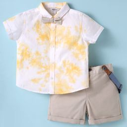 ToffyHouse Poplin Woven Half Sleeves Tie & Dye Printed Shirt & Shorts With Bow & Suspender - White-picture-45