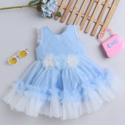 Many frocks & Sleeveless Pearls Embellished & Floral Applique Detailed Dress - Blue-image-71