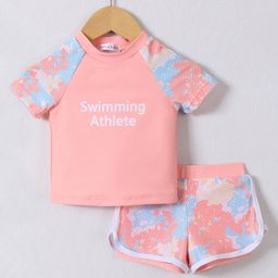 Mark & Mia Half Raglan Sleeves Two Piece Swimsuit with Text Print - Peach-image-72