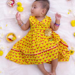 KID1 Sleeveless Birds Printed & Floral Applique Detailed Dress - Yellow-image-30