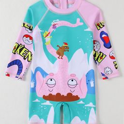 Mark & Mia FullRaglan Sleeves Legged Swimsuit with Elephant Print - Mint Green-image-42