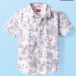 Babyhug Cotton Knit Half Sleeves Shirt With Beach Theme Print - White-image-84