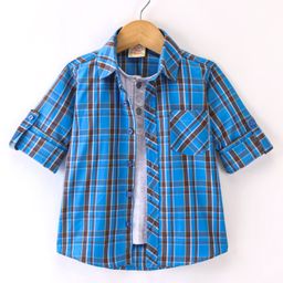 Rikidoos Full Sleeves Checked Shirt With Attached Tee - Blue & Melange-picture-39