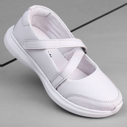 Pine Kids Velcro Closure Solid Coloured School Shoes - White-image-86