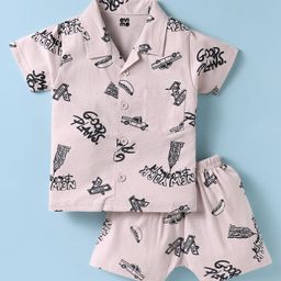 Evimo Single Jersey Knit Half Sleeves Co-ords Shorts Night Suit with Text Print - Light Grey-image-32