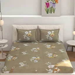 MOGNE FAB Green & White Floral Cotton Fitted 210 TC King Bedsheet Set 2.28 m x 2.54 m-image-60