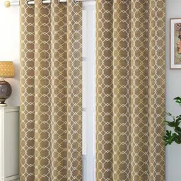 Aura Brown & White Set of 2 Geometric Door Curtain-picture-35
