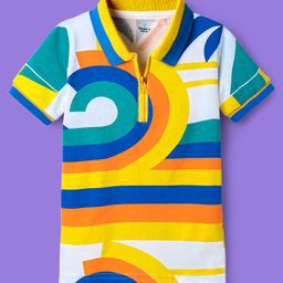 OLLINGTON ST. Cotton Half Sleeves Printed Polo T-Shirt & Shorts Set - Multicolor & Yellow image 2