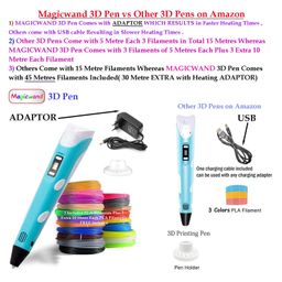 Magicwand with USB3D Pen for Kids 3D Pen with 3 Extra PLA Filaments 10m Each3D Printing Pen with LCD Display 3d Pen with 10 Pcs 10MFilaments EXTRA Pack of 1 image 2