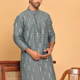 Jompers Geometric Embroidered Band Collar Thread Work Straight Kurtas-image-42