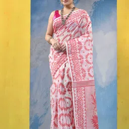 DESH BIDESH Floral Woven Design Jamdani Saree-image-17