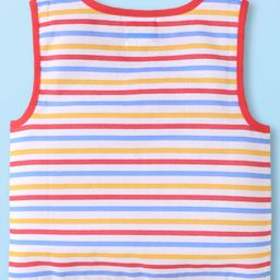 Babyhug 100% Cambric Woven Sleeveless Front Open Jhabla with Animal & Stripe PrintPack of 3 - Red & White image 3