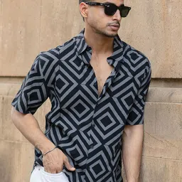 Powerlook Men Spread Collar Geometric Printed Cotton Casual Shirt-image-21