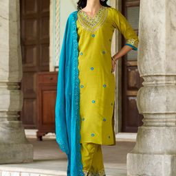 CANBIA Women Ethnic Motifs Embroidered Regular Sequinned Kurta With Trousers & Dupatta-image-43