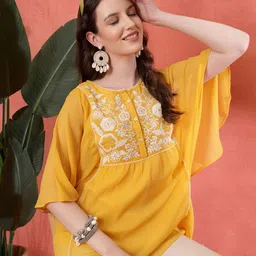 Nayam By Lakshita Women Solid Embroidered Flared Chiffon Kurtis-image-45