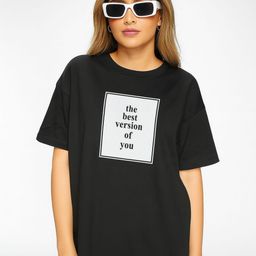 Mast & Harbour Typography Printed Drop-Shoulder Sleeves Cotton Oversized T-shirt-picture-3