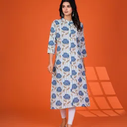 Kaftanize Women Bold Floral & Stripe Printed Long Kurti in Cotton Flex-picture-6