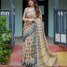 ALMAARI FASHION Floral Pure Linen Handloom Banarasi Saree-picture-22