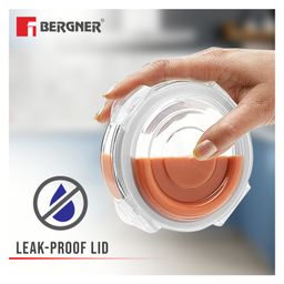 Bergner Borosilicate Glass Side Lock Storage Round Container with Lid - 400ml, Clear (Yellow Gasket) image 5