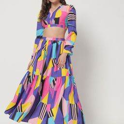 OTABU Printed V-Neck Pure Cotton Top With Skirt Co-Ords-image-71