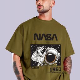 THE BEETEL HOUSE Men NASA Typography Printed Round Neck Cotton Oversized T-shirt-image-87