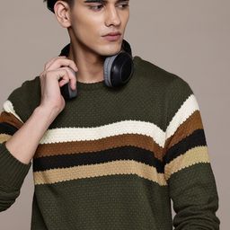 The Roadster Lifestyle Co. Longline Striped Pure Acrylic Pullover-image-98