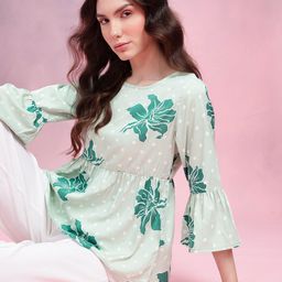 DressBerry Floral Print Gathered Detail Bell Sleeves Peplum Top-image-33