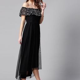 STREET 9 Women Black Embellished Detail Net Maxi Dress-image-86
