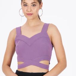 Kibo Purple Elastane Solid Tops-image-6
