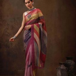 Silk Land Multicolored Printed Saree With Unstitched Blouse image 1