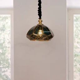 FOS LIGHTING Black Glass Tiffany Style Dome Pendant Light with Brass Accents-68