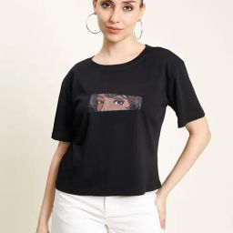 Bene Kleed Black Cotton Printed T-Shirt-image-85