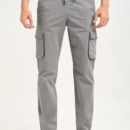 Blu MNKY Men Smart Loose Fit Mid-Rise Cotton Cargos Trousers-picture-40