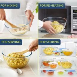 Borosil Select Transparent Glass Serving & Mixing Bowl with Blue Lid - Set of 3 image 5