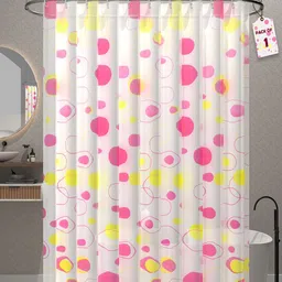 Kuber Industries Aura Pink & White Bubble Printed Waterproof Shower Curtains With 12 Rings-25