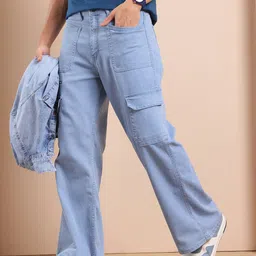 Mast & Harbour Men Straight Fit Stretchable Flared Cargo Style Jeans-picture-10