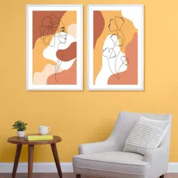 999Store Brown & White Printed Lady In Brown Wall Painting-9