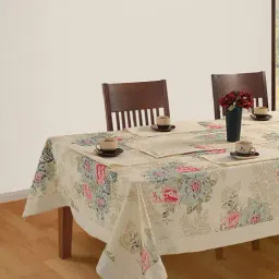 Swayam Beige & Brown 12 Seater Cotton 200 TC Table Cloth - Set of 1-20