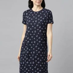 Kryptic Navy Printed Night Dress-image-40