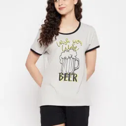 Clovia Grey & Black Cotton Printed Top With Shorts-picture-28