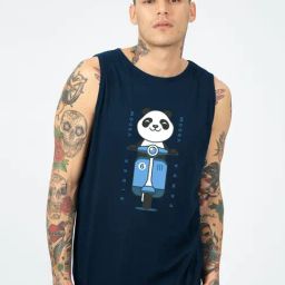 Bewakoof Men's Navy Vroom Panda Graphic Printed Vest-picture-18