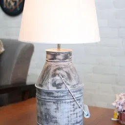 Homesake Rustic Milk Churn Can White Metal Table Lamp with White Drum Shade-13