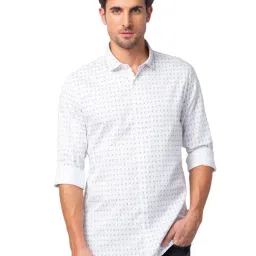Spykar White Satin Regular Slim Fit Printed Shirt-image-25