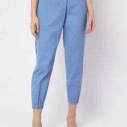 Vero Moda Blue Cotton Slim Fit High Rise Pants-image-79