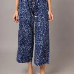 Crozo By Cantabil Indigo Printed Drawstring Palazzos-image-63